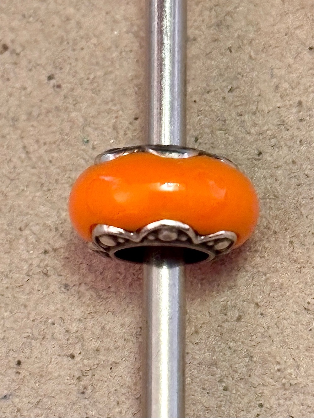 Brighton Primavera Spacer in Orange Resin bead with silver edges in floral motif